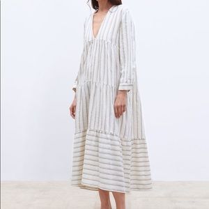 Zara Dress Boho Chic Flowing Stripped V Neck